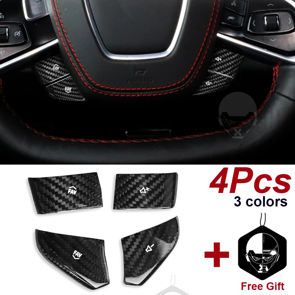 

4x Real Carbon Fiber Car Steering Wheel Volume Control Button Cover Trim Sticker Accessories For Chevrolet Corvette C8 2020 2021