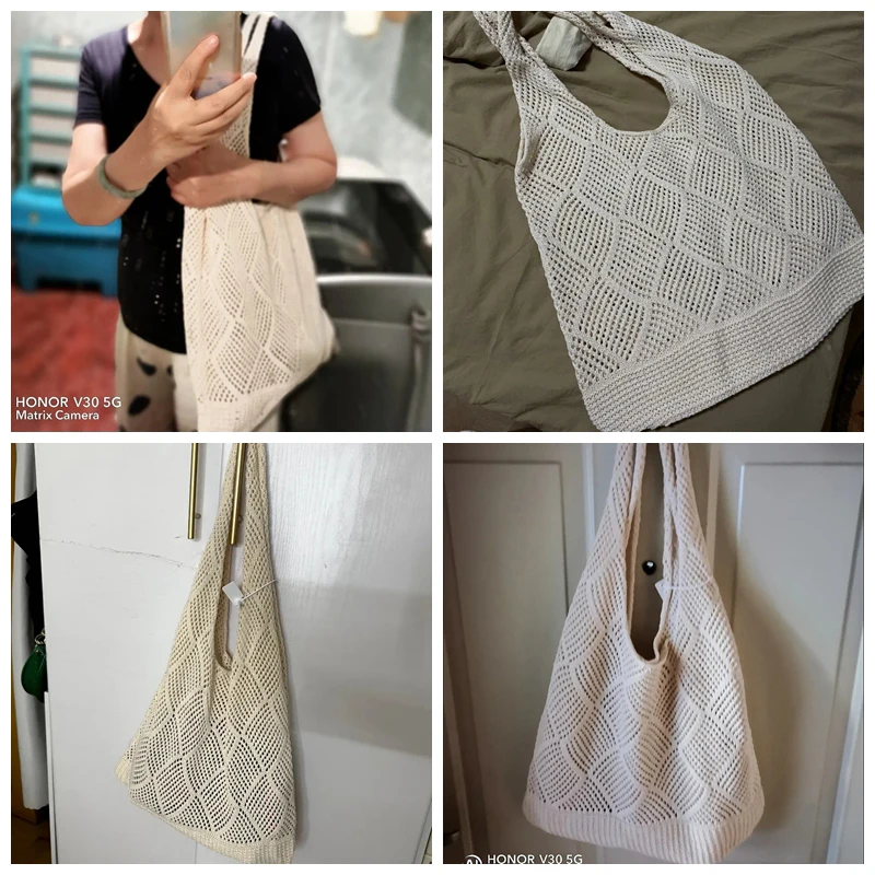 Neue Trend frauen Tasche Häkeln Handtasche Retro Gestrickte Einfarbig Hohl Top-griff Einkaufstasche Reise Shopper Schulter tasche – Detail 1