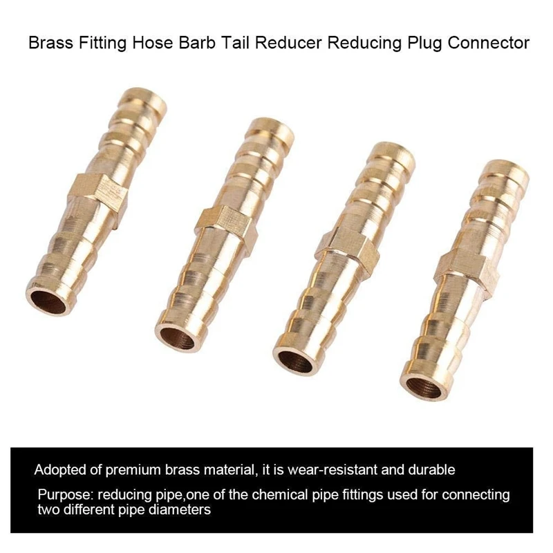 4 Thickened Brass Tracheal Butt Joints Straight-Through Inline Two-Way Oxygen Tube Straight Joint Fittings (8-8Mm)