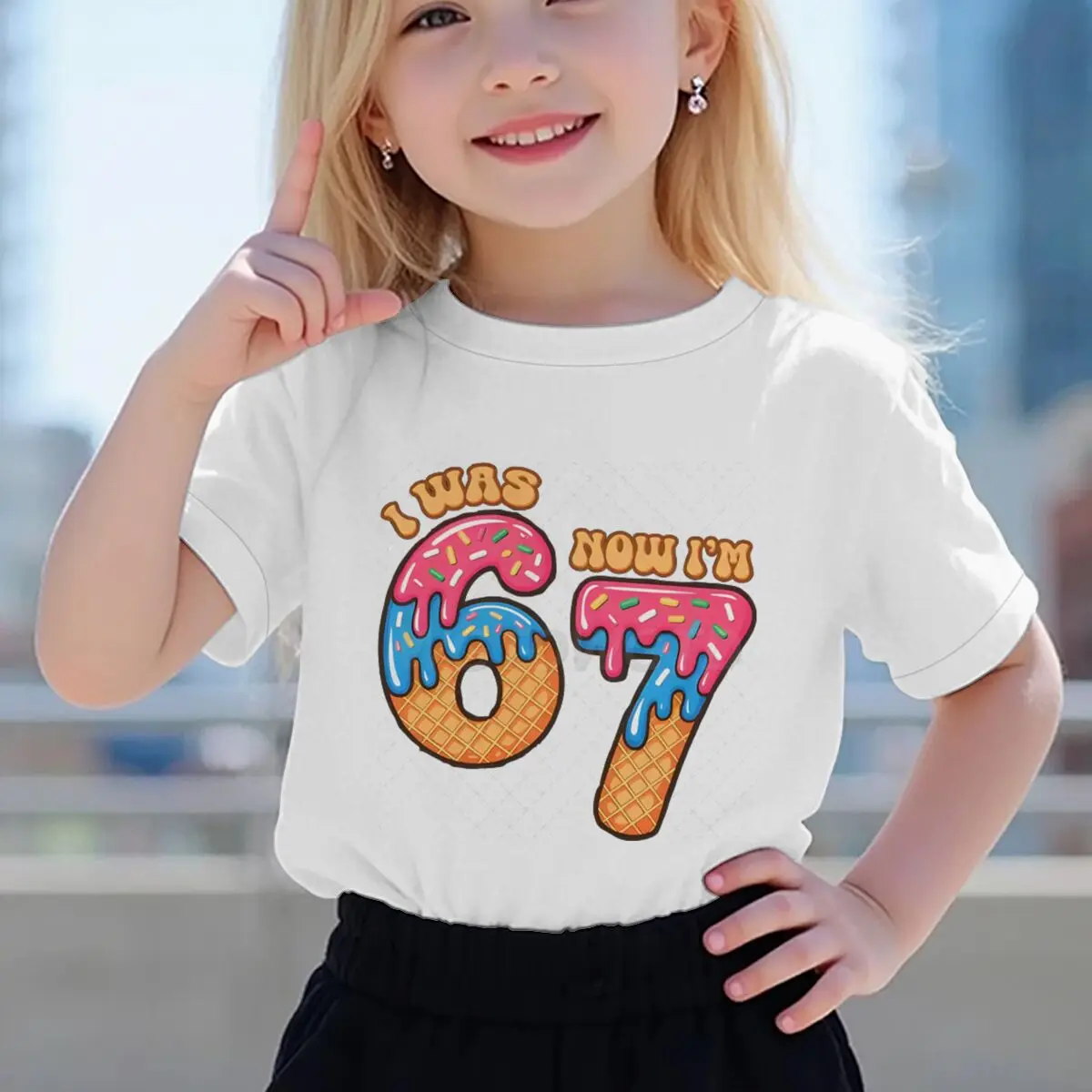 

67 Ice Cream Drip Graphic T Shirts Girl Boy 100% Cotton Casual Tops Kids I Was 6 Now I'm 7 Short Sleeve Tee 6 & 7 Number Shirt