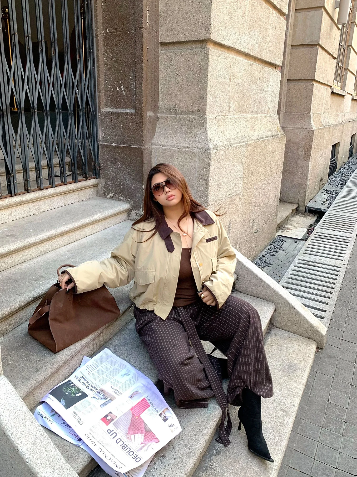 

Модная ретро-куртка-пальто для полных женщин больших размеров с отложным воротником, осенне-зимняя, универсальная, для полных женщин (MM)