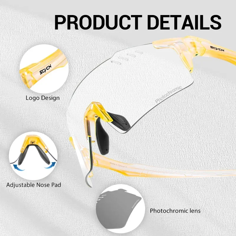 SCVCN UV400 Photochromic Sunglasses Cycling Glasses Sports Men MTB Road Bicycle Eyewear Goggles Night Cycling Eyewear
