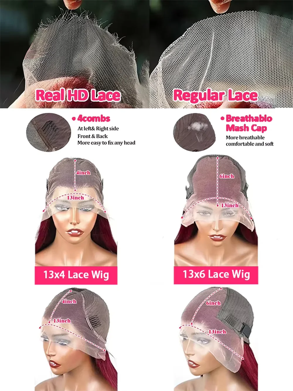 250 de densidad 30 32 34 pulgadas 99J Borgoña 13x4 peluca con malla Frontal para mujeres pelucas de cabello humano Frontal de encaje HD sin pegamento brasileño Prepluck