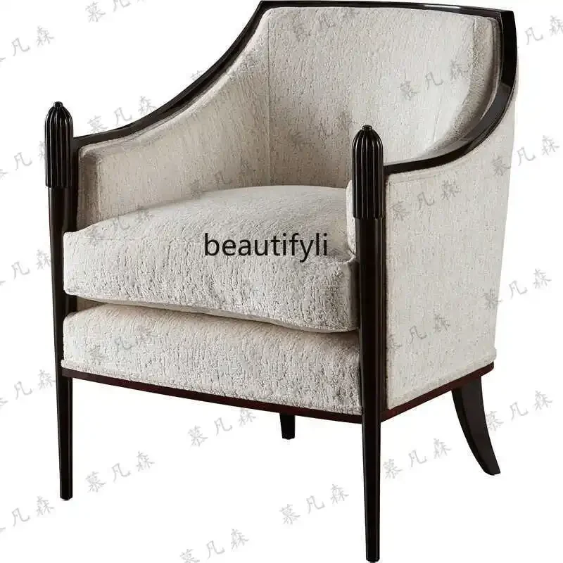 

American Solid Wood Sofa Chair Mild Luxury Retro Leisure Chair Simple Single Solid Wood Cloth Craft Sofa