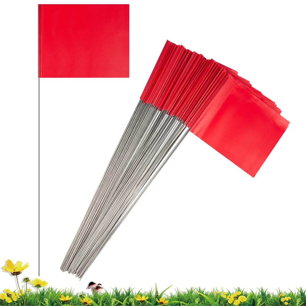 CYL-50Pack Marking Flags, Red Yard Flags 15x4x5Inch, Marker Flags, Lawn Flags Markers, Irrigation Flags, Landscape Flags