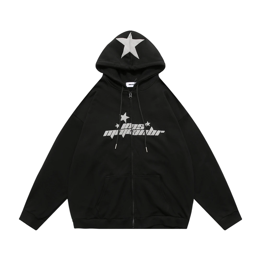 

Vintage Jacket Pentagram Print Hoodies Jackets Ladies Hip Hop Harajuku Cotton Fall Winter Cardigan Sweethearts Hoodies 2022 New