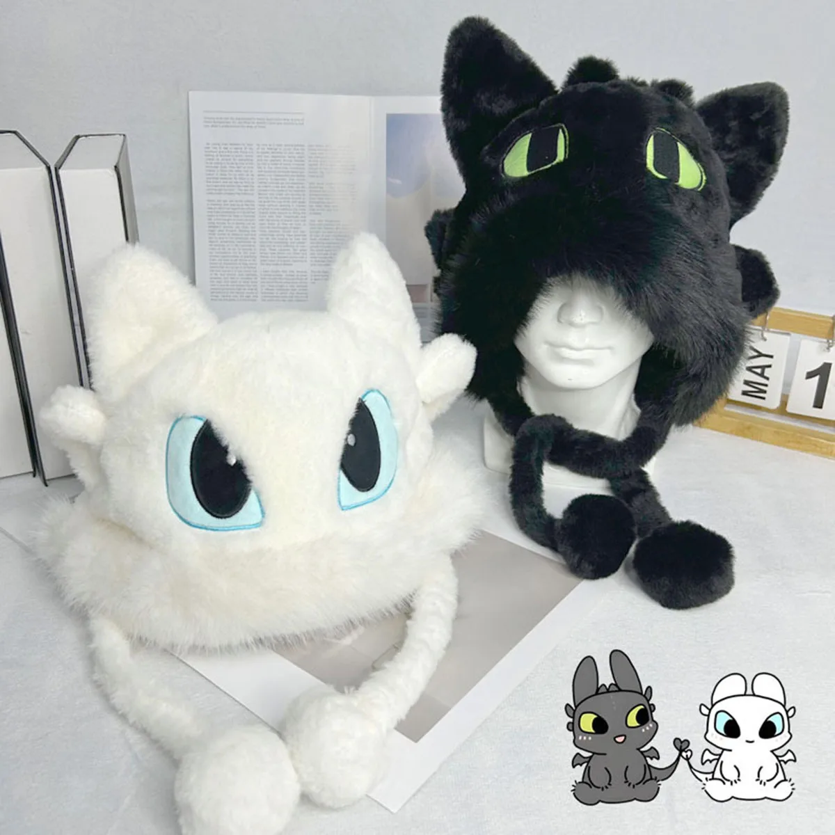 

Cartoon Dragon Toothless Plush Hat Dragon Ear Hat Thickened Autumn Winter Warm Cycling Ear-protecting Lace-up Hats