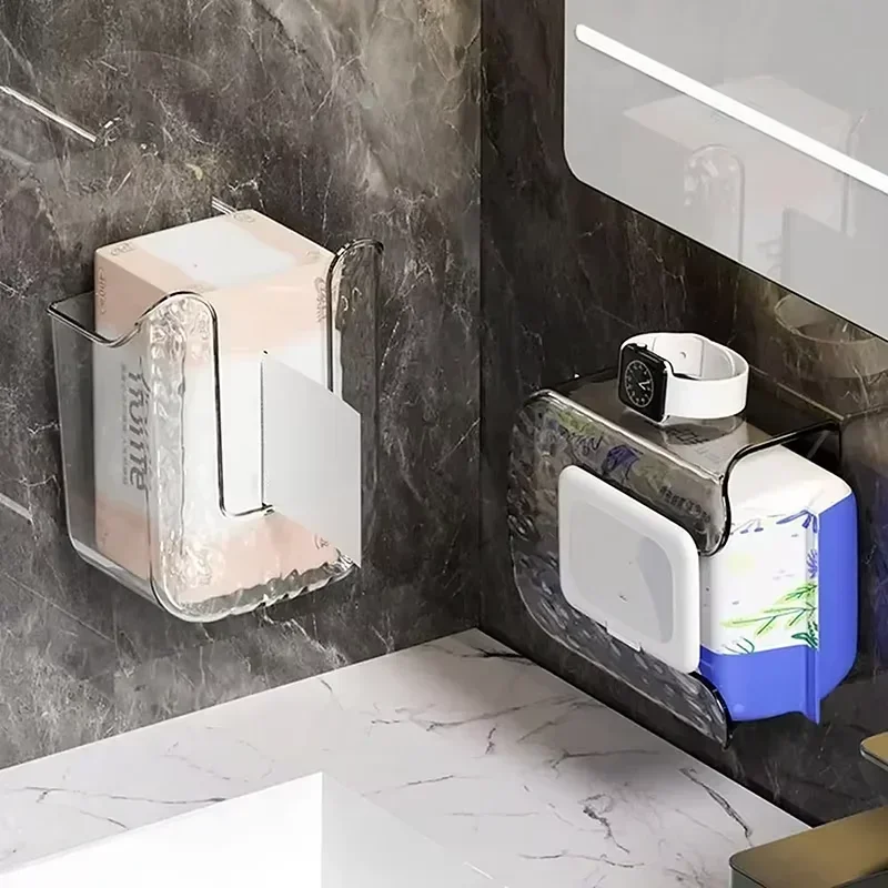 [Escolha Popular] Caixa de Armazenamento de Lenços Umedecidos para Banheiro, Montada na Parede, Sem Perfuração, com Abertura Grande e Alta Capacidade de Carga