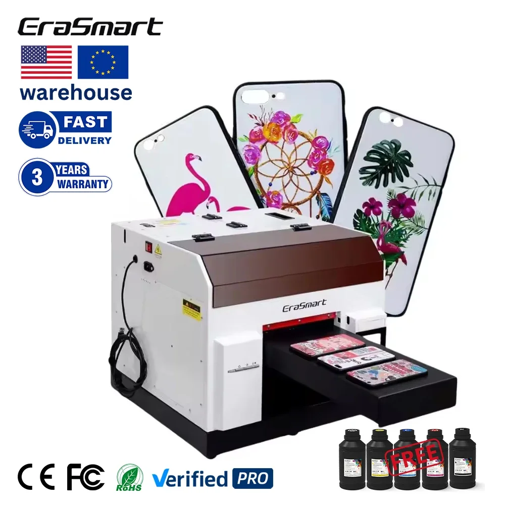 EraSmart Small Desktop Digital Automatic Inkjet A4 A3 Uv Flatbed L800 6090 Mobile Cover Phone Case Printing Machine UV Printer