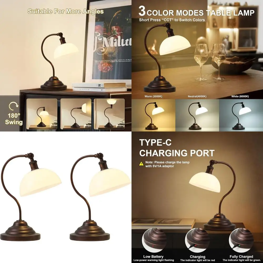 

Rechargeable LED Swing Arm Desk Lamps, Set of 2, Dimmable 3-Color, Modern Table Lights for Home, Oil Rubbed Bronze