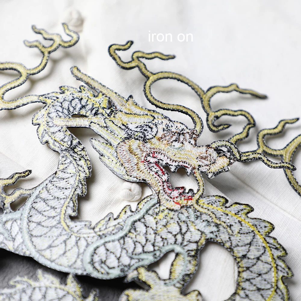 Iron on Patch 27*26cm Embroidery Dragon for Clothing Animal Sticker DIY Decoration Big Size Glue-free,1 Piece