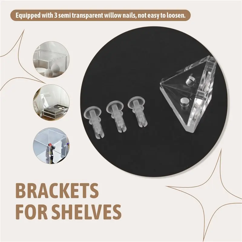 A84X-12Pcs Acrylic Corner Brackets With Semitransparent Screws Clear 3-Hole Right Angle Joint Brace Brackets