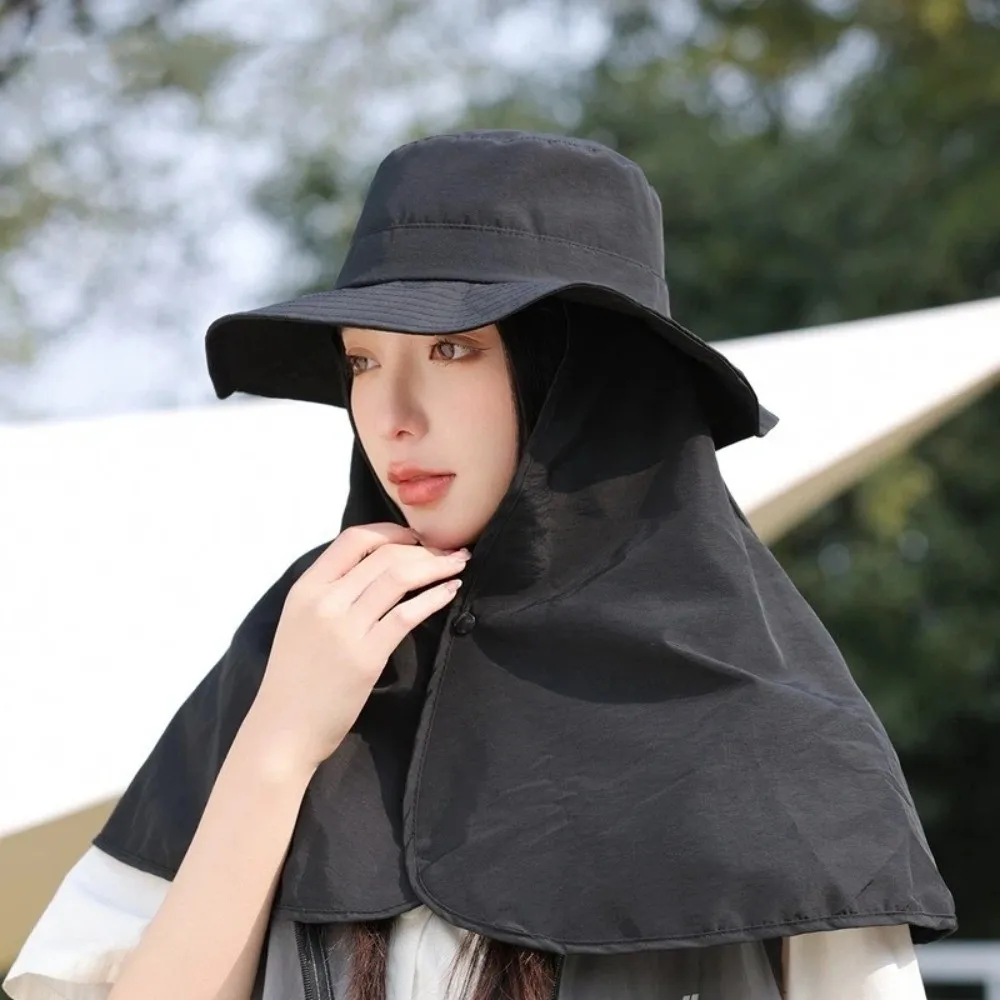 Fashion with Neck Cover Sun Hat UV Sun Protection Solid Color Wide Brim Hats Sun Protection Hat Fishing