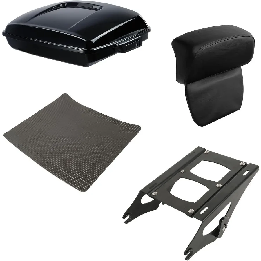 

5.5 Black Razor Trunk Luggage with Latches and Backrest Pad for Harley Touring Models Road King Street Glide Road Glide Electra