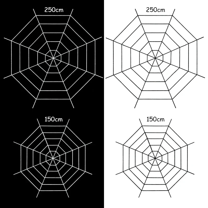 150/250 cm großes, schwarz-weißes Spinnennetz, riesiges, dehnbares Spinnennetz für Zuhause, Bar, Garten, Spukhaus, Horror-Requisiten, Halloween-Party-Dekoration – Detail 1