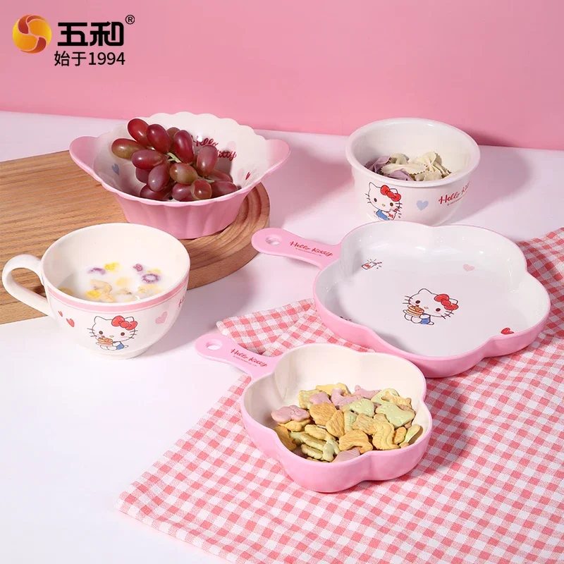 Hello Kitty Children tableware Cartoon Dinner plate Safe and Heat-Resistant Rice Bowl Cute Water cup Spoon Food-grade tableware view 5