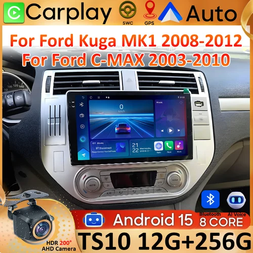 Imagen 1 del producto Android 15 para Ford Kuga MK1 2008-2012 para Ford C-MAX CMAX 2003-2010 Radio de coche GPS 2k pantalla Carplay 4G Wifi vídeo estéreo DSP BT