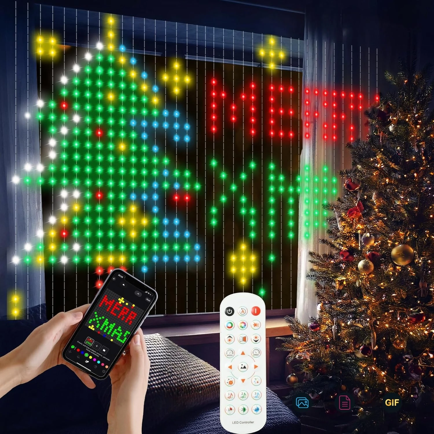400LEDs Christmas Smart Curtain Lights Bluetooth App LED String RGB Fairy Lights DIY Music Display for Window Bedroom Decoration