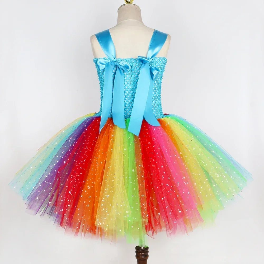 Fairy Costume for Girls Glitter Rainbow Tutu Dress with Butterfly Wings Toddler Kids Halloween Birthday Party Princess Dresses