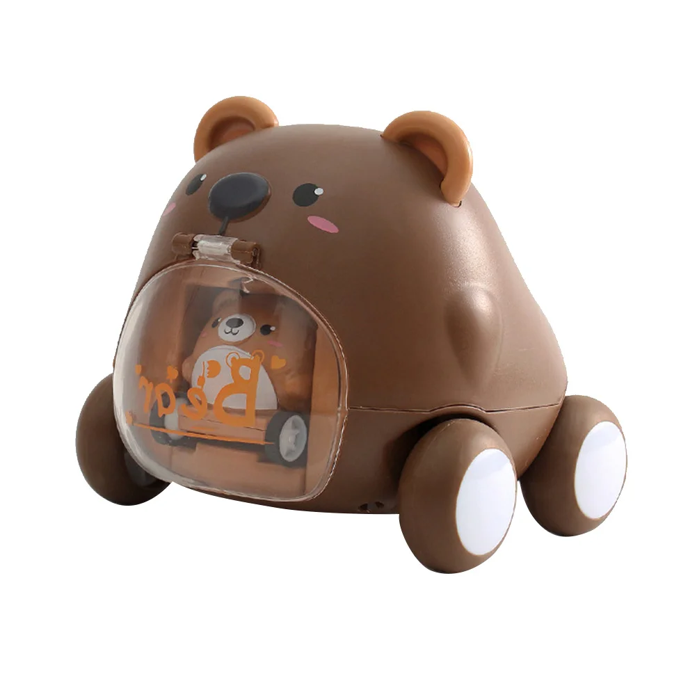 

Kids Pull-Back Car Inertia Moving Durable Bear Shape Cartoon Vehicle Educational Plaything for Hand Coordination
