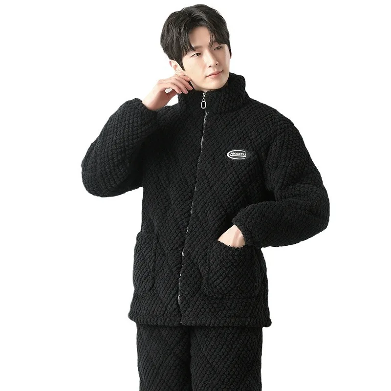 

Men's Pajamas Winter Thickened Fleece Three-layer Padded Jacket Flannel Loungewear Men's Cotton Coral Fleece Pijamas