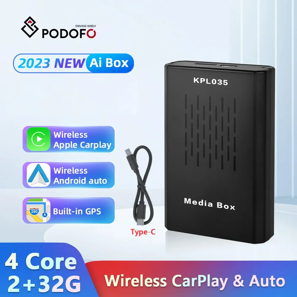 

Podofo Android Ai Box Wired to Wireless CarPlay Adapter Android Auto Box 4Core 2+32G WIFI Bluetooth For Universal VW Toyota Kia
