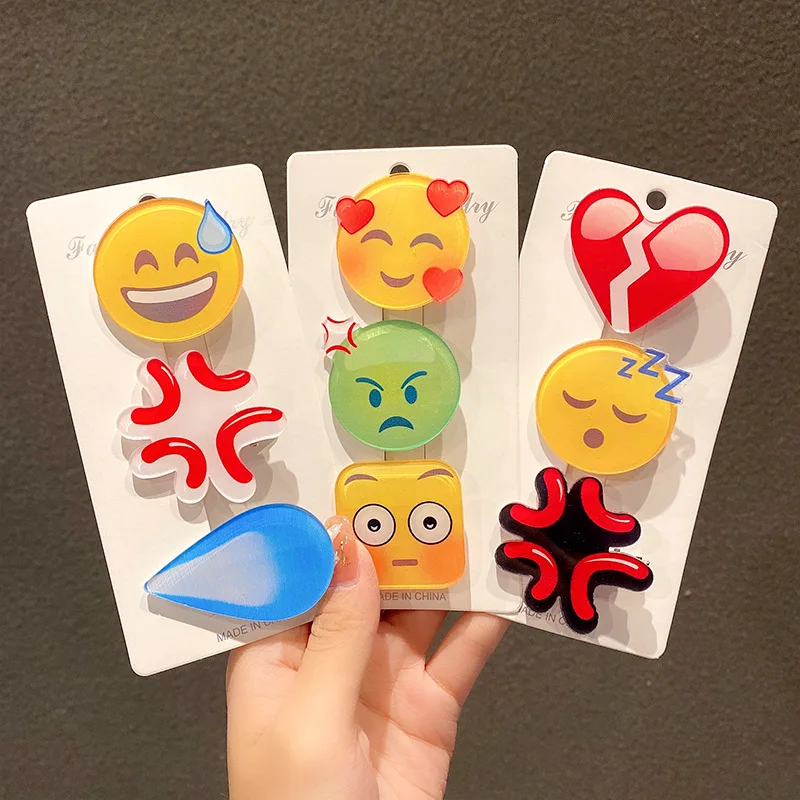 9PCS Fashion Emojied Hairpin Speechless Sweat Angry Water Drop Hair Clip For Cool Girls Funny Emoticons Hairpin Hair Accessories