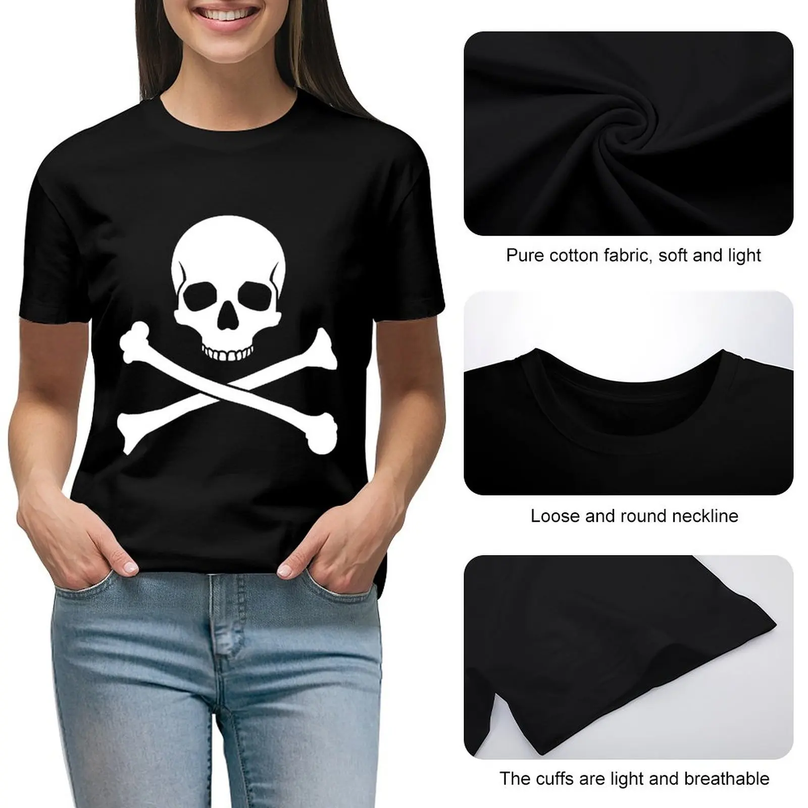 Skull and Crossbones Pirate On Women Print T Shirt Graphic Shirt Casual Short Sleeved Female Tee T-Shirt Size S-4XL