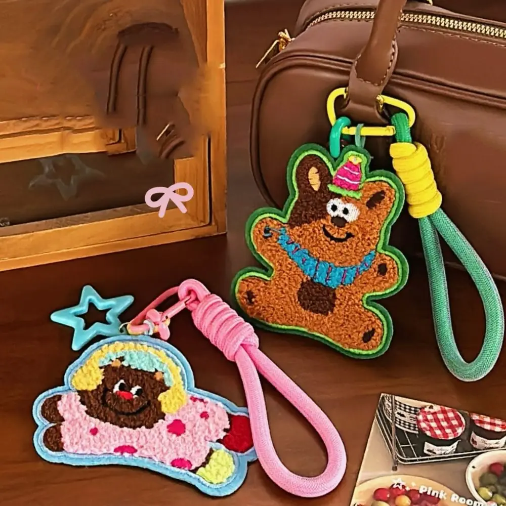 Bag Charms Cartoon Puppy Keychain Embroidery Love Pendant Doll Pendant Bag Accessories Key Ring Braid Rope Bag Charms