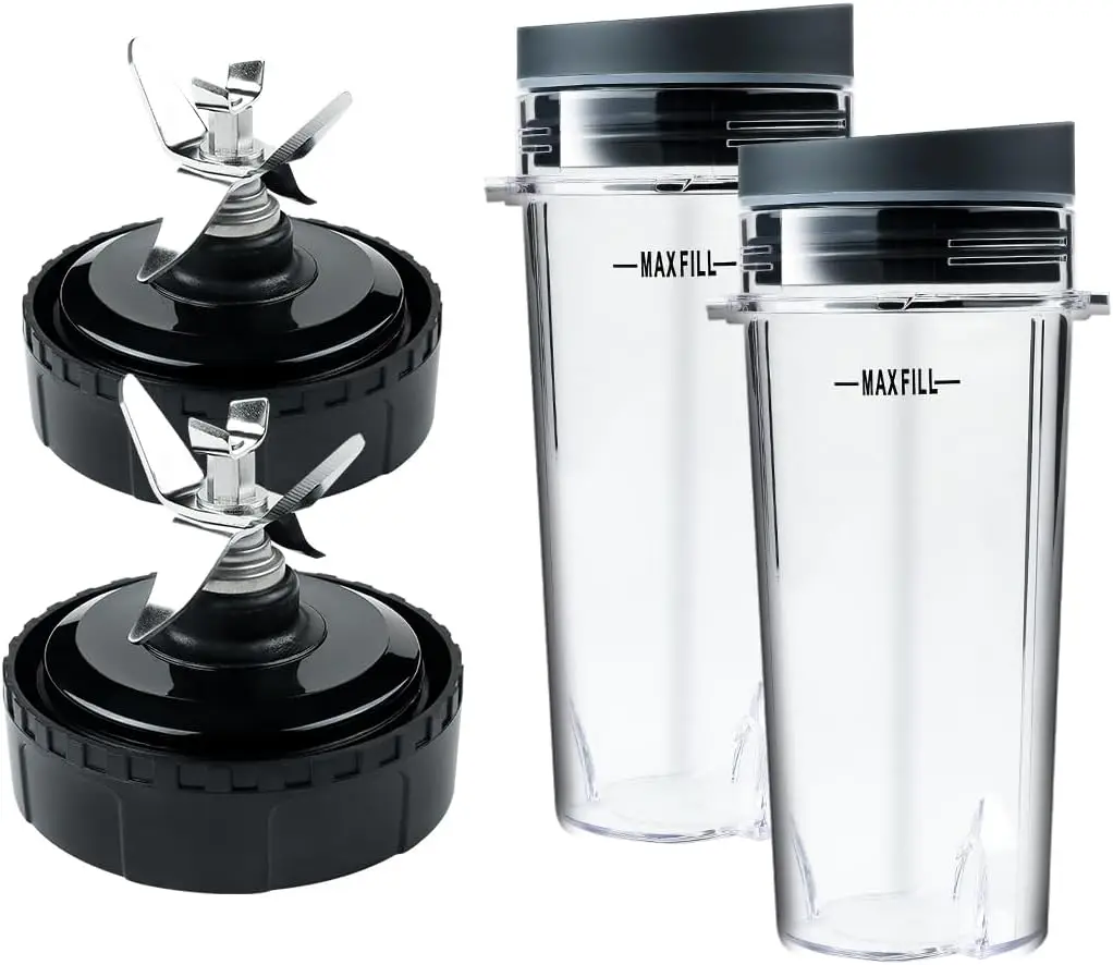 

2 Pack 6 Fins Blender Blade Assembly And Single Serve 16 Oz Cups Replacement Parts Compatible With Nutri Ninja Bl770 Bl771