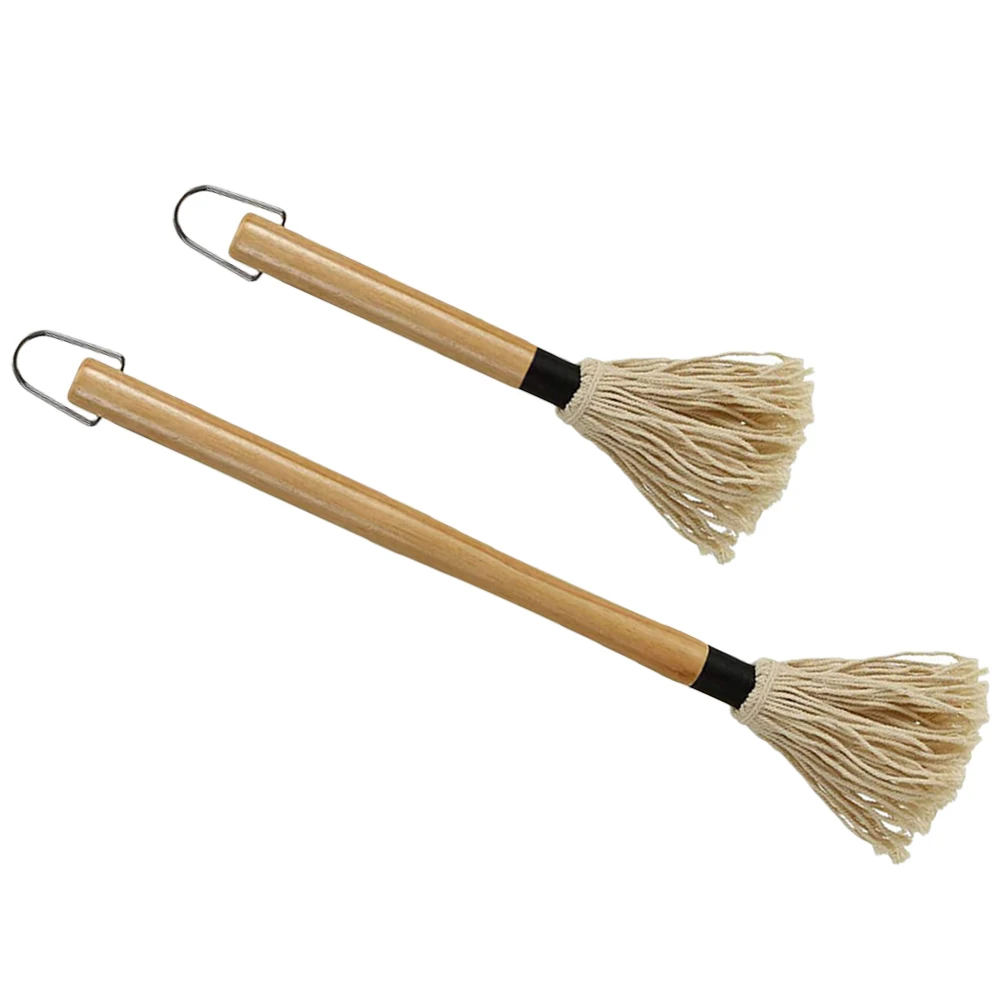 

2 Pcs BBQ Mop Set Rubber Wood H Sauce Basting Brushes Barbecue Accessories Grill Tools Large Small Reusable Pastry Supplies