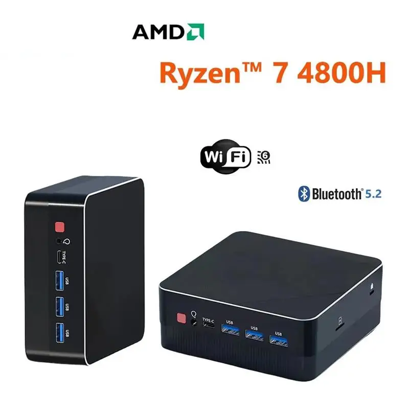 Top Mini PC Computer Gaming AMD Ryzen7 5825U 4800H 5800H 4500U Pocket Dual HDMI LAN WIFI6 BT5.2 NUC Office Desk Computer DDR4