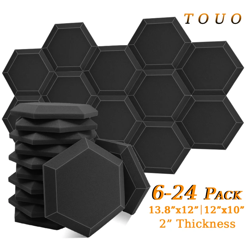 

TOUO 6/12/24 Pc Hexagon Acoustic Foam Studio Noise Insulation Home Sound Foam Acoustic Treatment Drum Room Sound Absorbing Panel