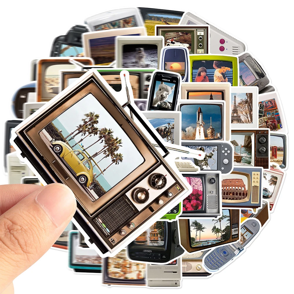 

10/30/50pcs Retro Television Mobile Phone Camera Stickers Vintage Art Graffiti Decals DIY Scrapbook Suitcase Phone Sticker Pack