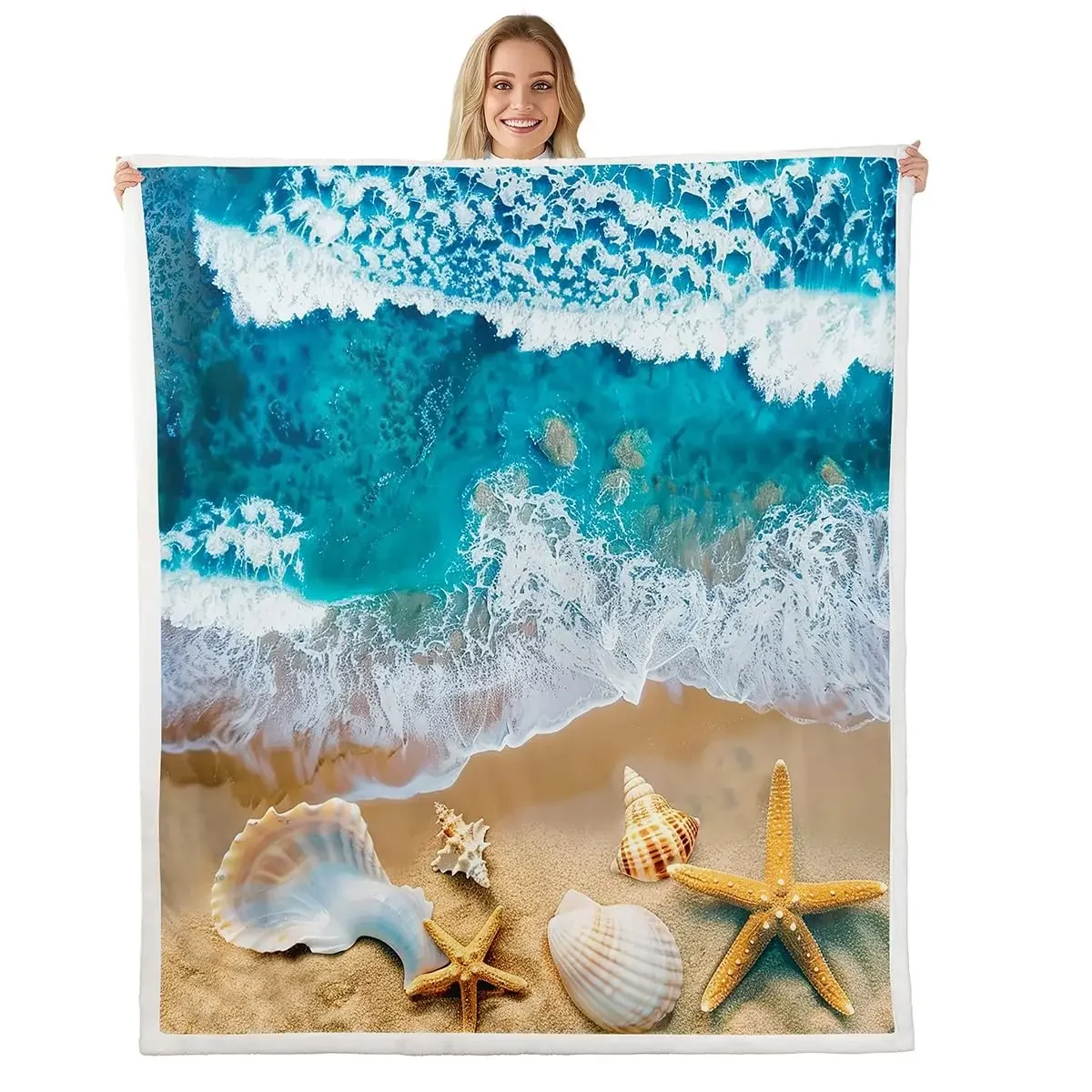 Beach Throw Blanket Ocean Seashell Themed Blanket Travel Queen King Warm Blankets for Home Bedroom Living Rooms Sofa Beds Office