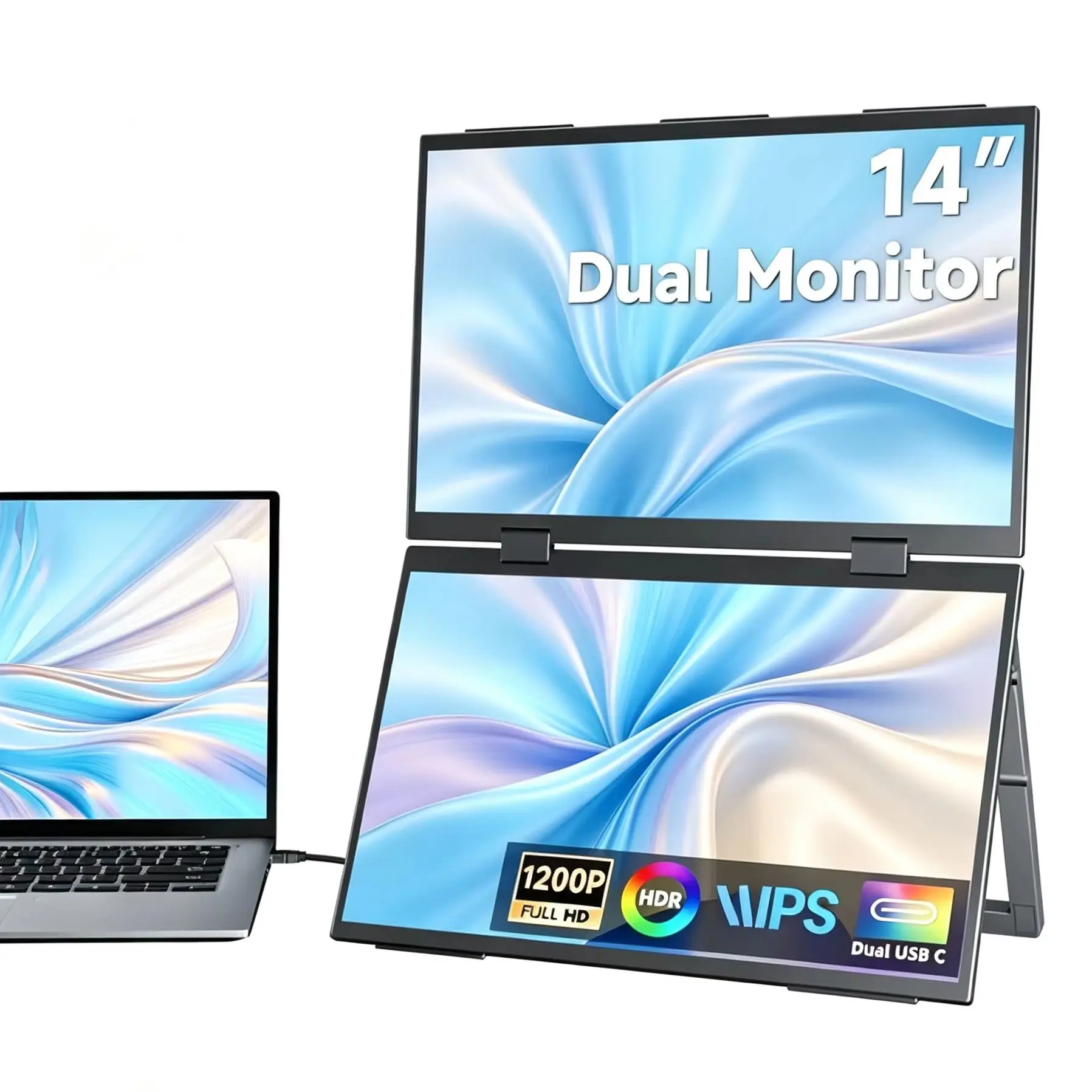 14 Inch Dual Portable Monitor 1920*1200P FHD 72%sRGB IPS VESA With Type-C Mini HDMI For Phone Laptop TV PS4/5 XBox Dack Switch