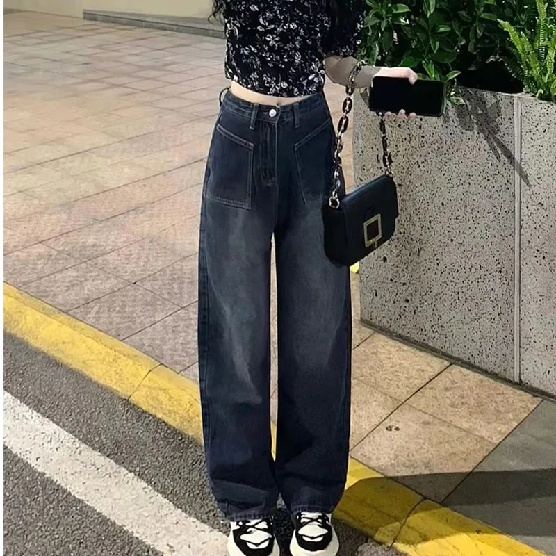 Koreaanse Mode Streetwear Vintage Kleding Dameskleding Newjeans Straight Leg Jeans Vrouw Hoge Taille Damesbroek Denim