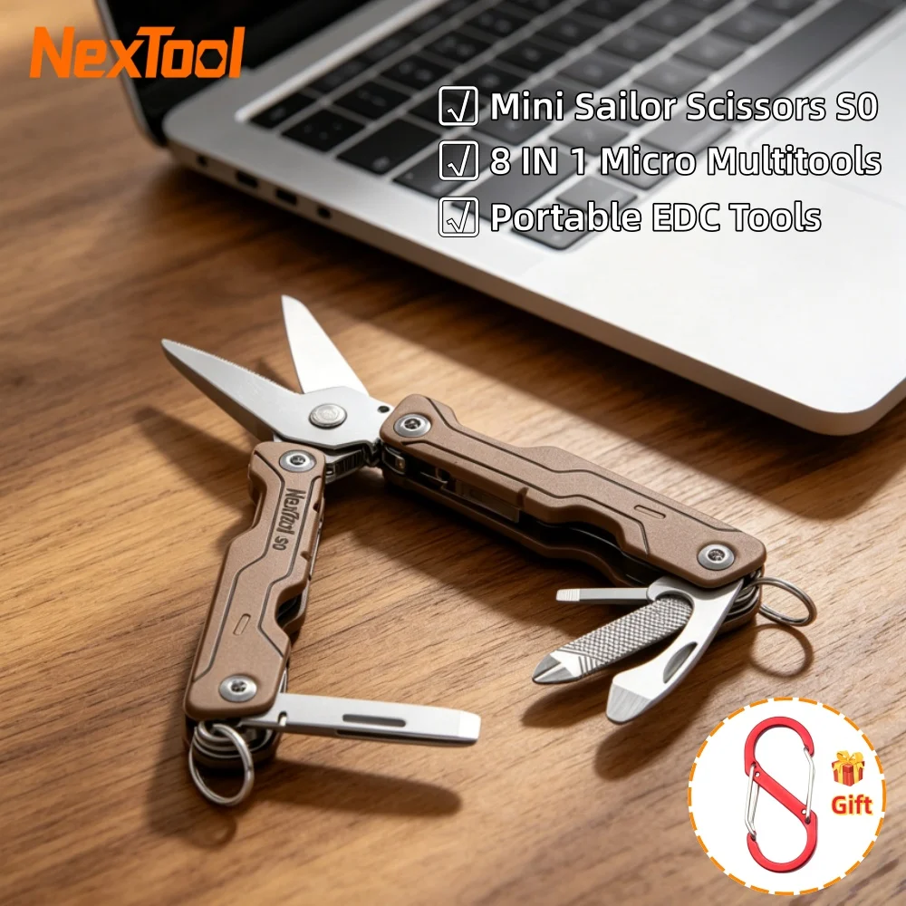 NexTool Micro Multitools S0 Mini Tesoura de Marinheiro 8 em 1 Mini Multitool de Bolso Ferramentas Manuais Dobráveis EDC Multitool para Camping e Sobrevivência