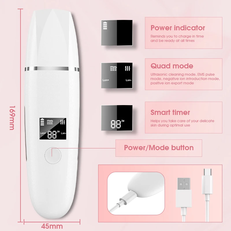 超音波クリーナー画面超音波スキンスクラバーディープフェイスクリーニング機械シャベルスキンケアフェイスリフト剥離顔