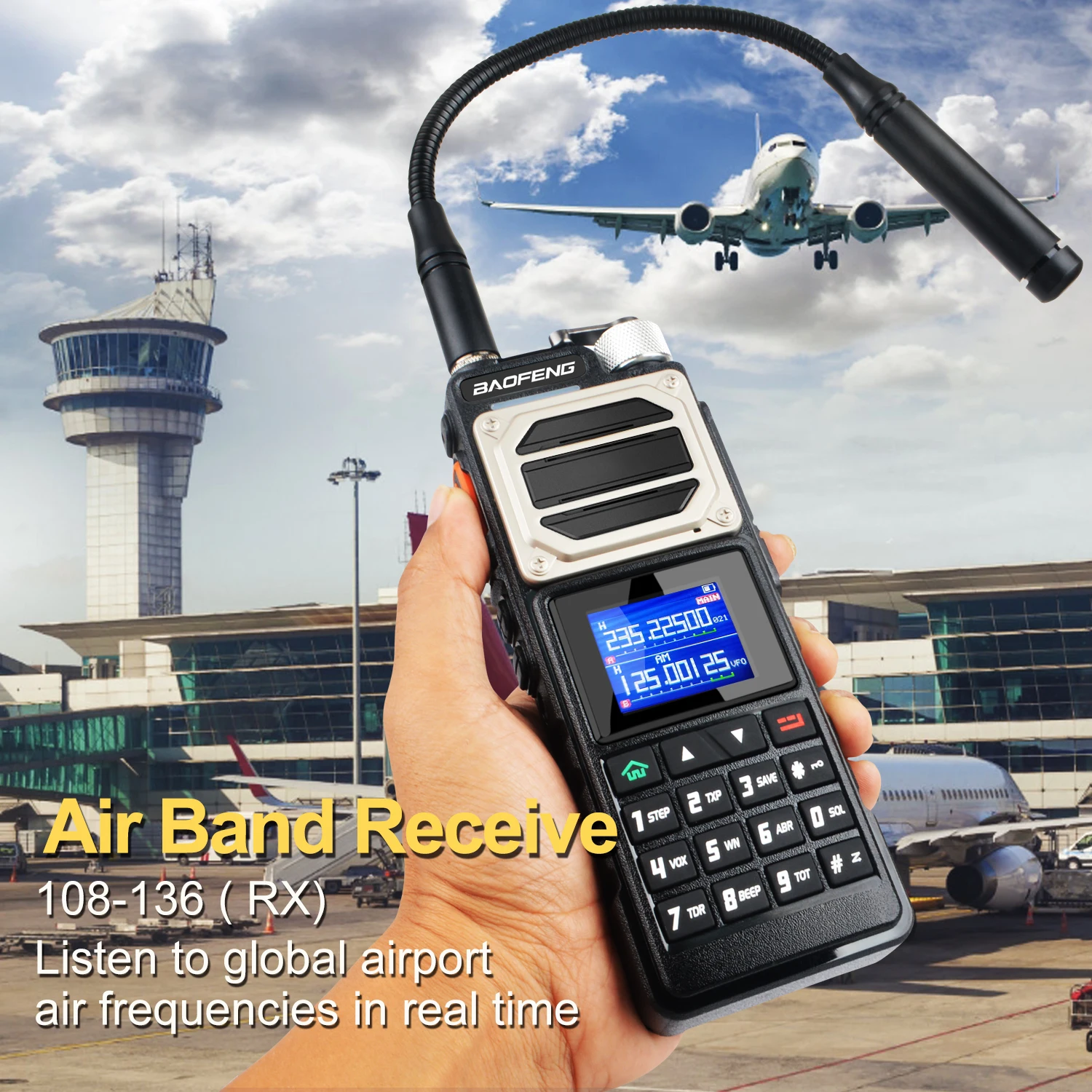 Baofeng Walkie Talkie UV-25 Air Band Receive Scrambler 10W FM Two Way Radio Six Band Rx Three Band Tx w/5200mAh Type-C Battery