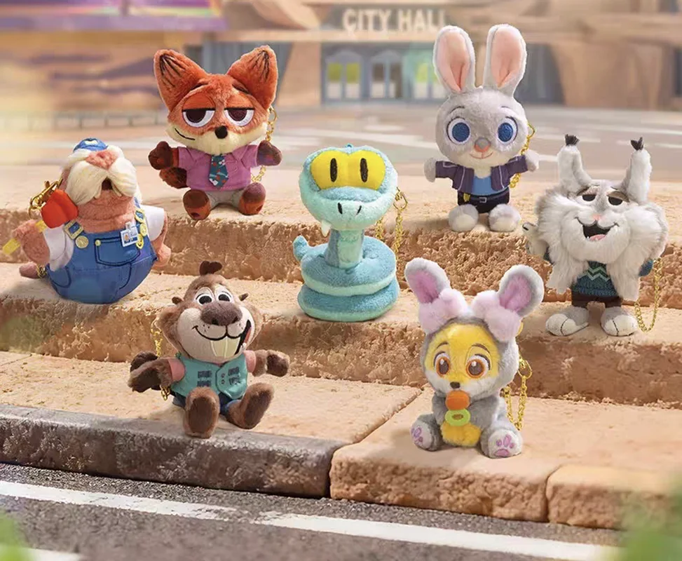 재고 있음 디즈니 주토피아 2 시리즈 봉제 인형 닉 주디 폭스 핀 키체인 펜던트 부드러운 봉제 동물 영화 테마 액세서리 선물