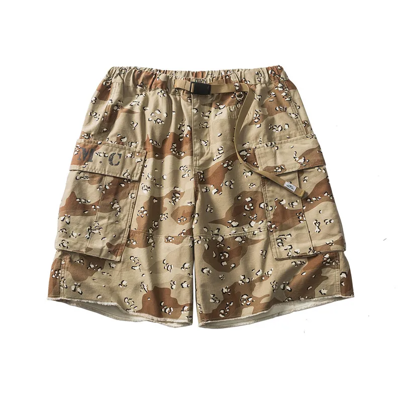 desert camouflage patten Uniform workwear shorts for men summer outdoor multi pockets drawstring loose straight half pants DCU