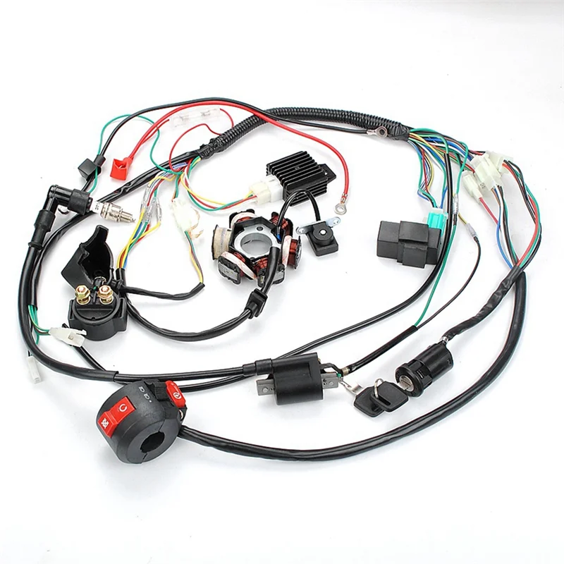 Arnés de cableado eléctrico completo para motocicleta ATV Quad Pit Bike Buggy Go Kart CDI STATOR 6 bobinas para 50-125CC