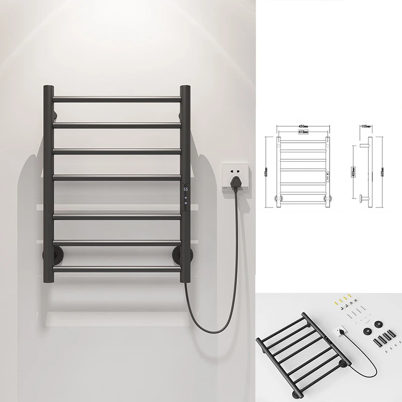 Imagem -06 - Toalheiro Elétrico Aquecido para Banheiro Digital Display Warmer Fios Ocultos ou Expostos Trilho Preto ou Branco