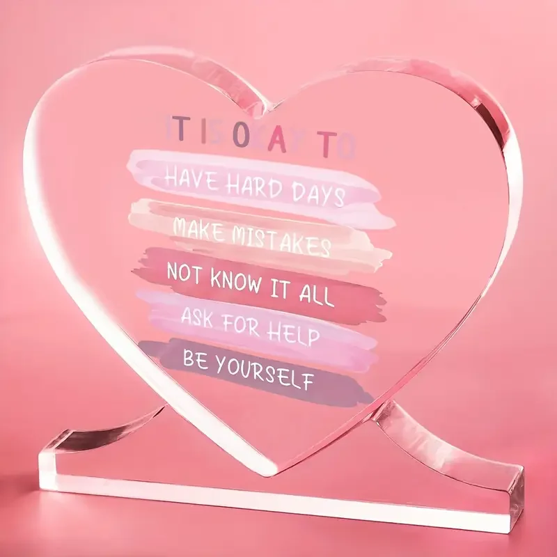 [2D Flat] 1pc Pink Heart Acrylic Desk Decor with 