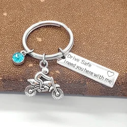 1Pc Motorcycle Birthstone Keychains,Drive Safe Keyring,Biker Gifts For Husband Son Family Friend,Gift For Valentine's Day