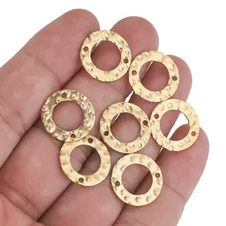 20 piezas de acero inoxidable con doble agujero, anillo circular con textura chapada en oro, conectores para pendientes, suministros para fabricación de joyas, venta al por mayor