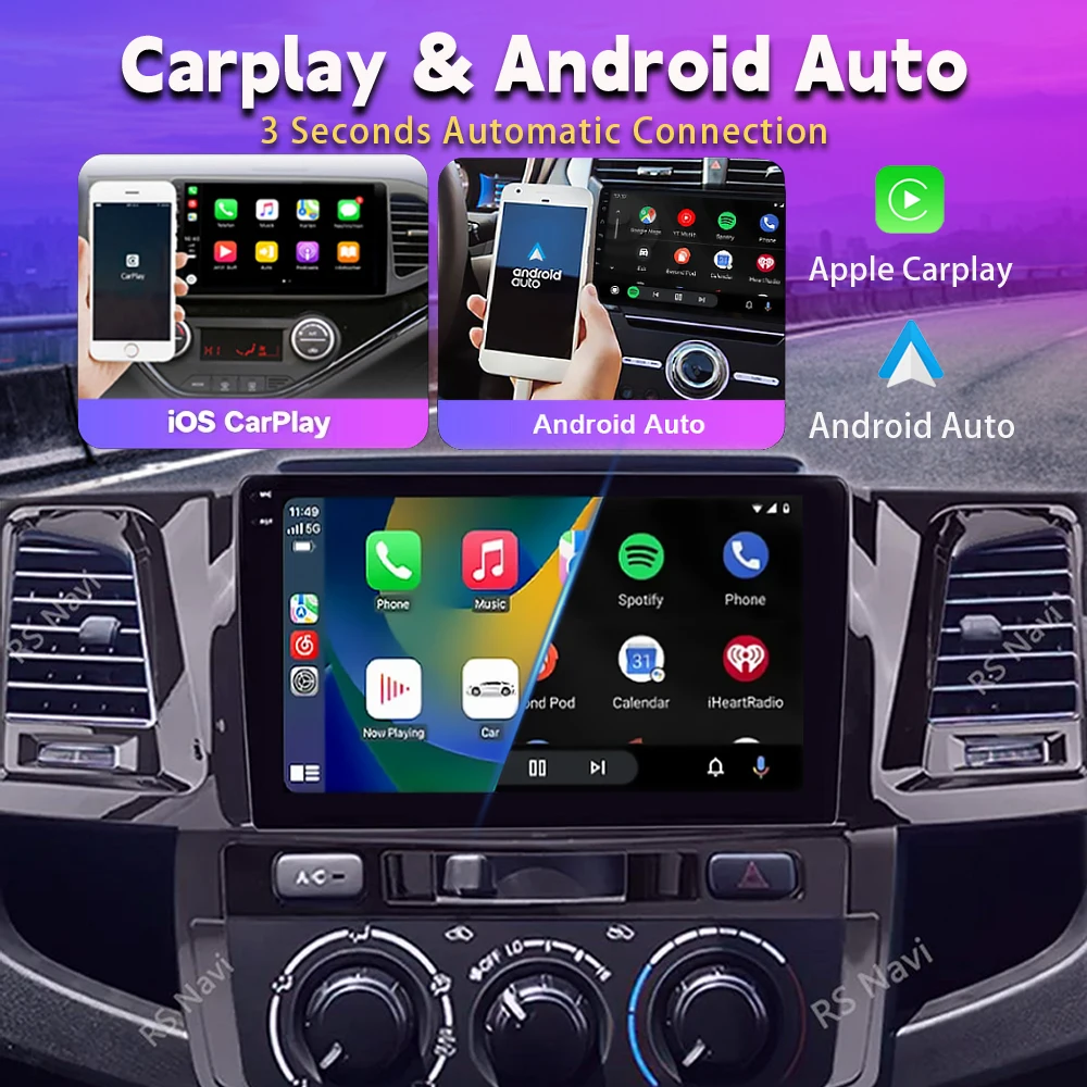 Android 15 Carplay Car Radio Multimedia Player For Toyota Fortuner HILUX Revo Vigo 2007-2015 Autoradio GPS Stereo 2din Head Unit