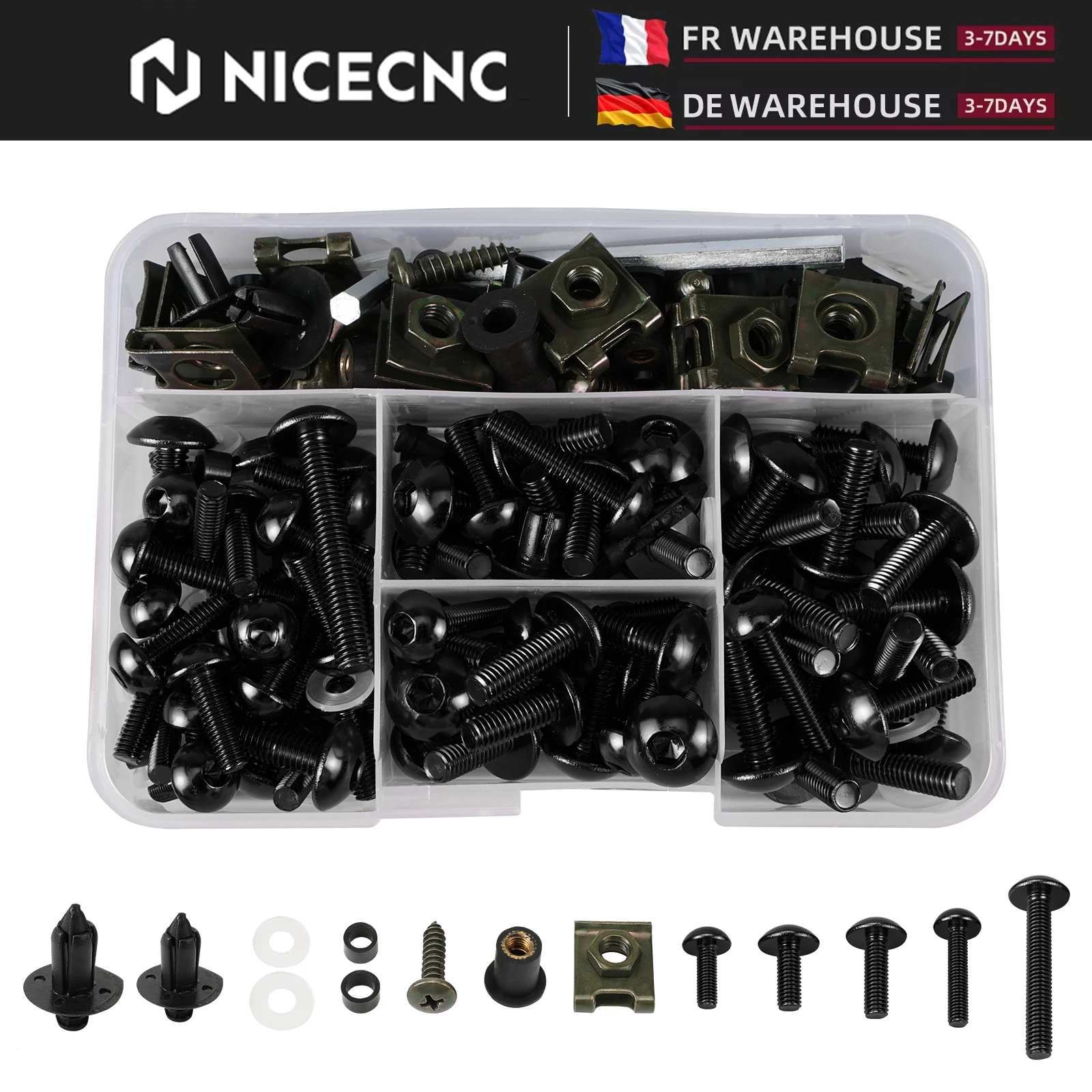 (EU-Lager) 190-teiliges Verkleidungsschrauben-Set M5 M6 Schrauben und Muttern für Kawasaki ZX6R ZX7R ZX9R ZX10R Honda CBR600RR CBR1000RR Yamaha MT03 07
