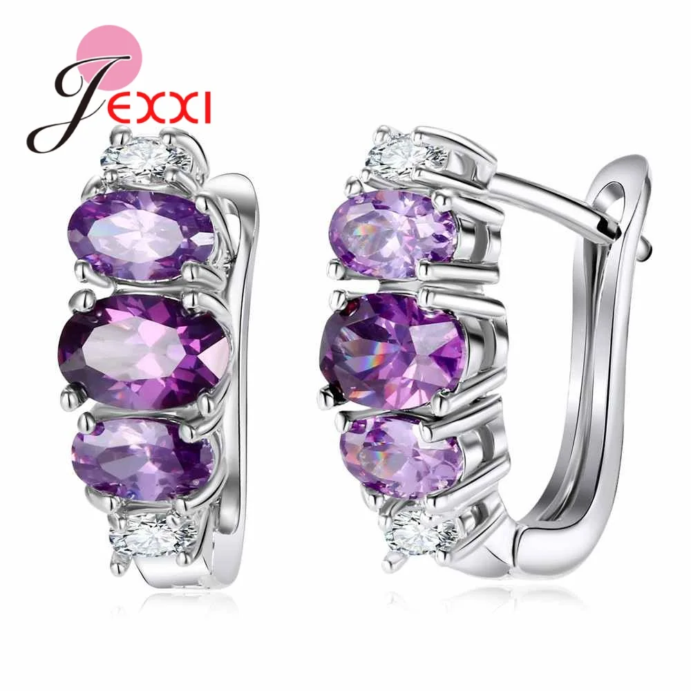 Elegant Style Stone Crystal Embellished Crystal 925 Silver Earrings Wedding Dance Party For Women Noble Purple